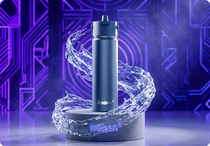 Beam+ bottle with water splash