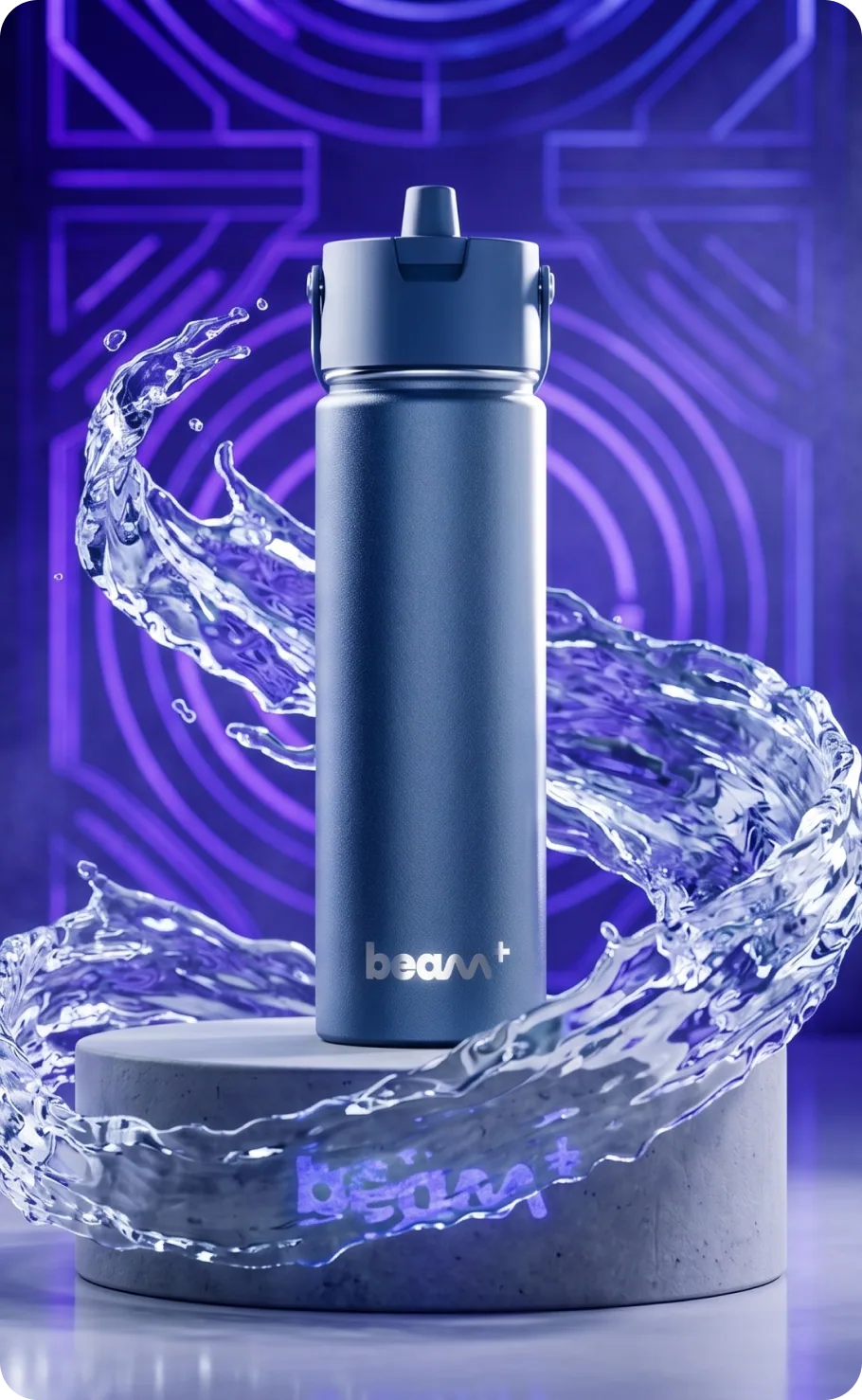 Beam+ bottle with water splash